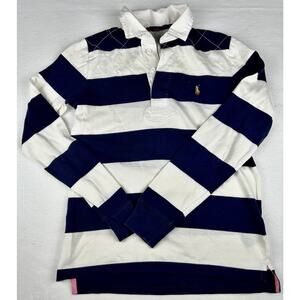 sz M Vintage Polo Ralph Lauren Sport Women's Rugby Longsleeve Navy Blue White